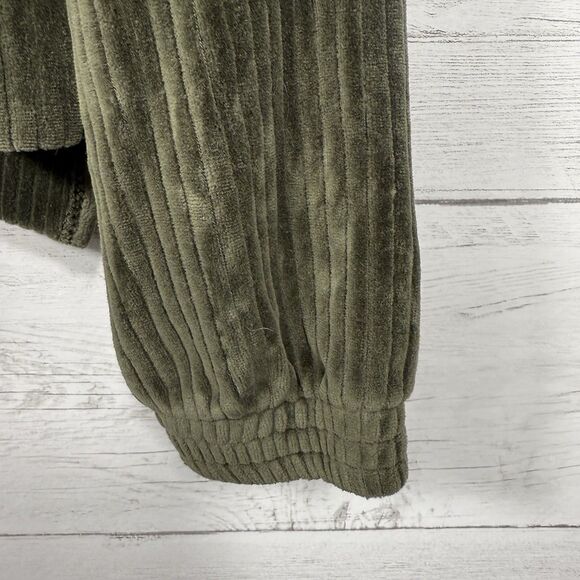 Aerie womens green ribbed velvet v neck hoodie size small comfort casual fall - Picture 2 of 8